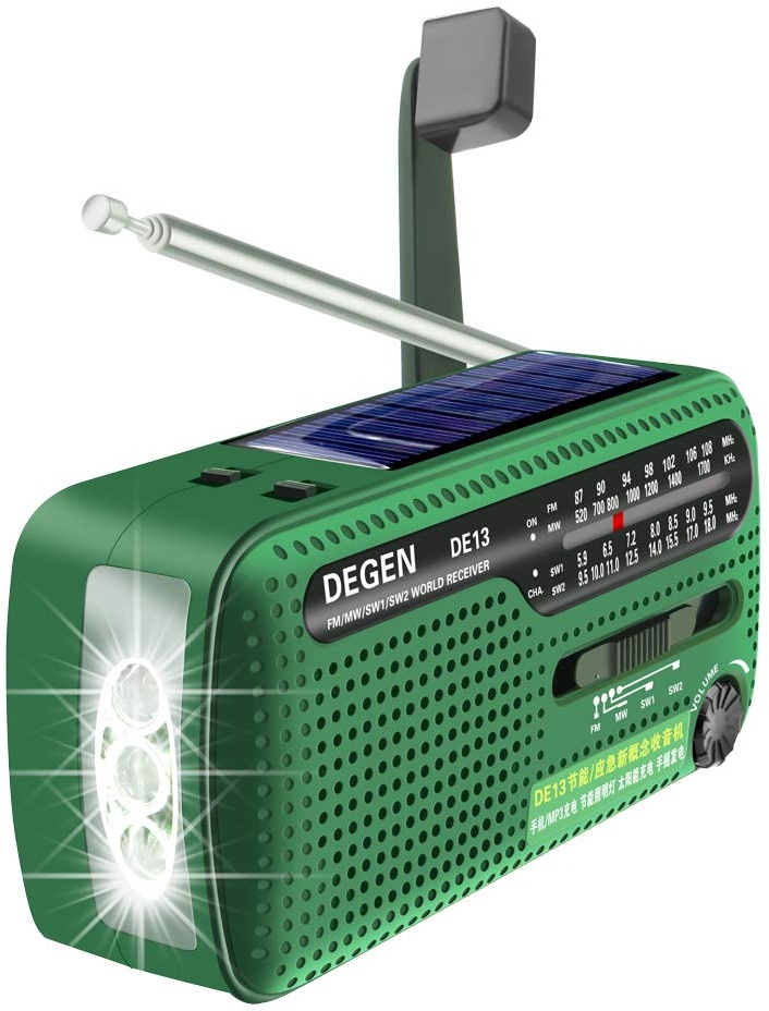DEGEN DE13 Kurbelradio Tragbares Solar Radio FM AM SW Eingebaute Wiederaufladbare Batterie LED Dynamo Lampe Powerbank für Wandern Camping Ourdoor Notfall
