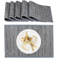 Relaxdays Tischset, 6er Set, Bambus, Stoffrand, rutschhemmend, 45 x