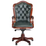 Casa Padrino Luxus Barock Chesterfield Echtleder Schreibtischstuhl Dunkelgrün / Braun H. 123 cm - Barock Büro Möbel