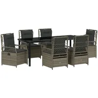 VidaXL 7-teiliges Garten-Esszimmer-Set Grau Poly-Rattan