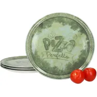 4x Perfetto Pizzateller Grün Ø 31,5 cm 4 Personen Porzellan Pizza Servier-Platte
