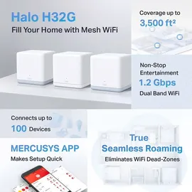 TP-Link Mercusys WL-Router Halo H1200G Home Mesh WiFi System 3-Pack, Router, Weiss