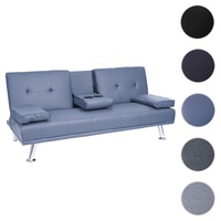 Mendler 3er-Sofa HWC-F60, Couch Schlafsofa Gästebett, Tassenhalter verstellbar 97x166cm ~ Kunstleder, dunkelblau