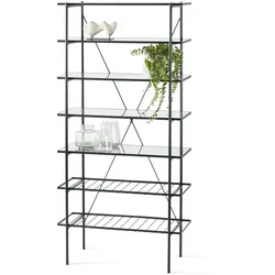 Tchibo - Regal - 90x39,5x185cm - schwarz - Stahl / Glas / Glas