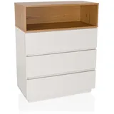 hjh living Kommode MELMO K 80x40x100cm Highboard Schrank im skandinavischen Stil, griffloses Design, Weiß/Eiche