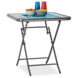 Relaxdays Balkontisch klappbar STRUK mit Ornament-Glasplatte, Bistrotisch für Garten & Balkon, eckig, 70 x 70 cm, grau