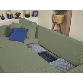 best mobilier Topaze - 7-Sitzer wohnlandschaft u-form - schlaffunktion und Bettkasten - Cord Salbeigrün