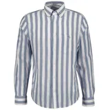 GANT Herren Hemd - Regular Cotton Linen Stripe Shirt, Leinen-Baumwoll-Mix, gestreift Blau L