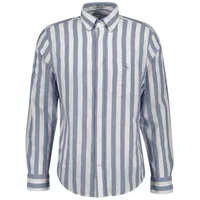 GANT Herren Hemd - Regular Cotton Linen Stripe Shirt, Leinen-Baumwoll-Mix, gestreift Blau L