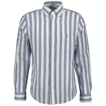 GANT Herren Hemd - Regular Cotton Linen Stripe Shirt, Leinen-Baumwoll-Mix, gestreift Blau L