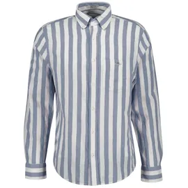 GANT Herren Hemd - Regular Cotton Linen Stripe Shirt, Leinen-Baumwoll-Mix, gestreift Blau L