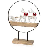 moritz Weihnachtsfigur Rentier mit Schlitten im Metallring auf Holzsockel 53,5 cm festliche Dekofigur aus Metall und Holz für Tisch Kommode oder Fensterbank