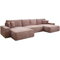 Luxusbetten24 Schlafsofa Designer Sofa Lunaro U in Cord, mit Schlaffunktion und Stauraum rosa