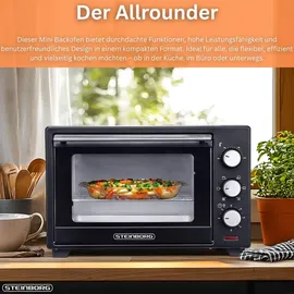 Steinborg Minibackofen 25 Liter | Pizzaofen | 3 in 1 Backofen | Backofen mit Umluft Schwarz