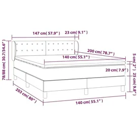 vidaXL Boxspringbett mit Matratze Dunkelgrau 140x200 cm Samt