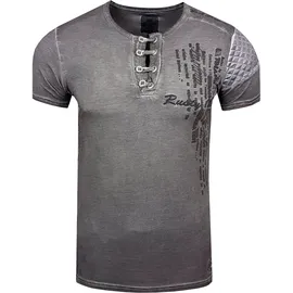 RUSTY NEAL T-Shirt RUSTY NEAL, Herren, Gr. S, grau (anthrazit), 100% Baumwolle, mehrfarbig, normal, Rundhals, Shirts T-Shirt, mit schicker Knopfleiste
