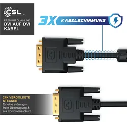 CSL DVI-D (DL) Video-Kabel, Monitor Verbindungskabel Dual-Link 24+1 Auflösung bis 2560x1600 - 3m
