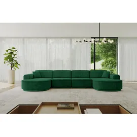 altdecor Eckcouch Velours 6-Sitzer Dunkelgrün