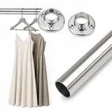 HOOZ® Kleiderstange für Schrank Rund Ø 24 mm 60 cm [SCHRANK- & WANDMONTAGE] Set inkl. Halter – Schrankrohr aus Stahl als Schrankstange & Garderobenstange für Kleiderschränke – Silber