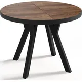 Designer Runder Ausziehbarer Esstisch - Loft-Stil, Industriell, Platzsparend - Schwarze Beine - 90 bis 170 cm - für 4-8 Personen - Hergestellt in ... - Braun