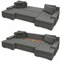 Sofnet Wohnlandschaft mit Schlaffunktion Faris U-Form - Couch, Schlafsofa mit Bettkasten, Couchgranitur mit Bettfunktion, Big Sofa, Bettsofa (Grün (Kronos 19))
