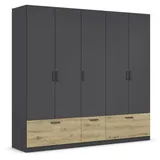 Rauch Möbel Bari, Drehtürenschrank Kleiderschrank Grau-Metallic/Eiche Artisan, 3 Schubladen, 226x210x54cm