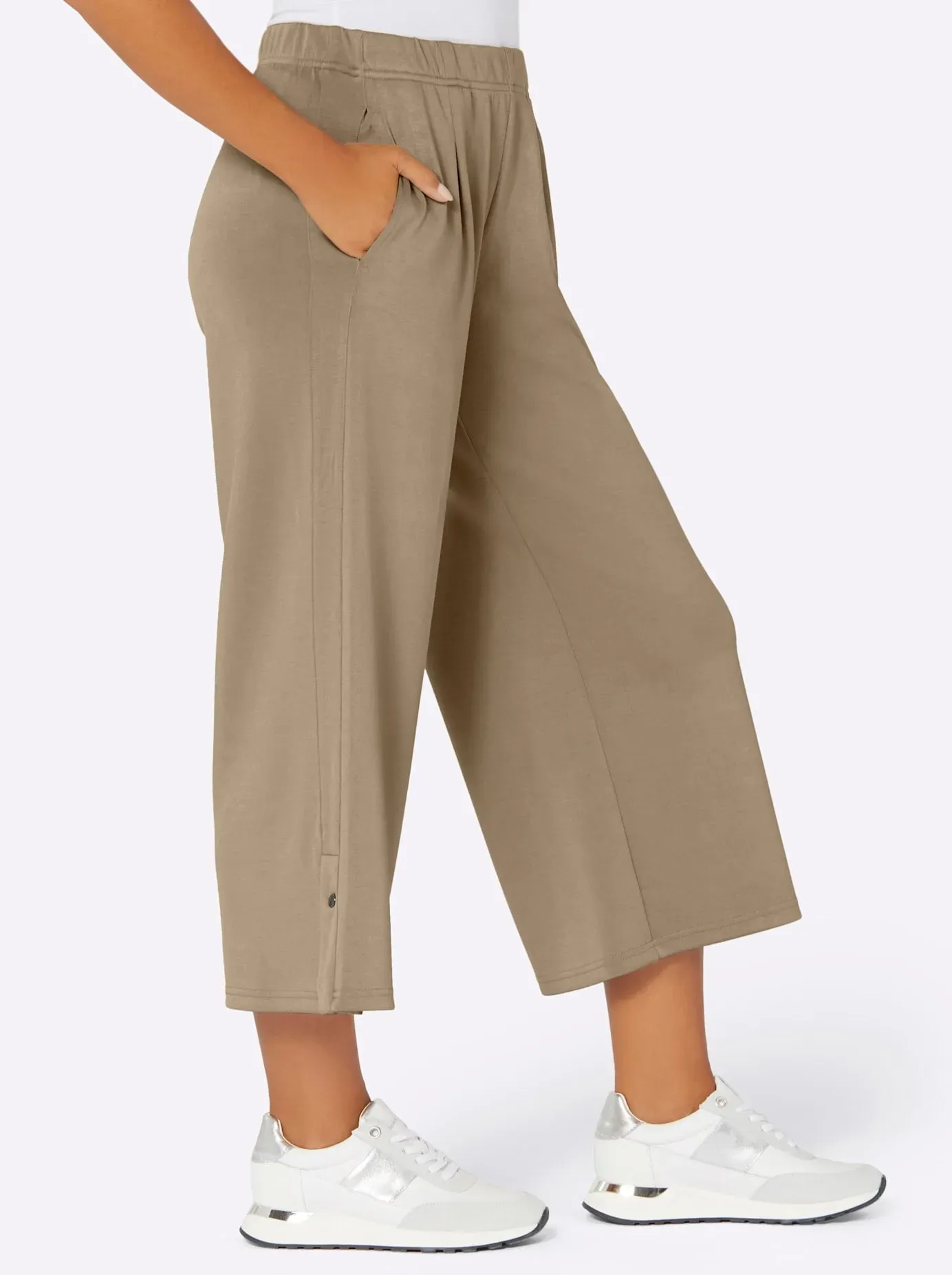 Culotte CREATION L, Damen, Gr. 38, Normalgrößen, braun (schlamm), 50% Modal, 44% Polyester, 6% Elasthan, unifarben, 7/8-Länge, Hosen Culotte