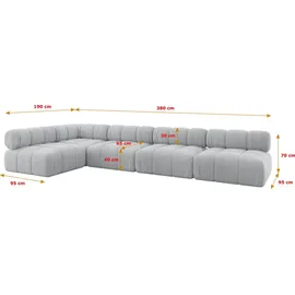altdecor Modulares Sofa Ecksofa in L-Form - Samaro-L3 - 380x190x70 cm Grau universal, links/rechts Corner modular Sofa Eckcouch Couch Wohnlandschaf... - Grau