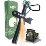 LEÓN Goods® : Feueranzünder Survival [ Feuerstahl ] + E-Book. Für Bushcraft & Outdoor - Survival Feuerzeug. Feuerstein aus Magnesium. Dein ewiges Streichholz mit Multitool. (XL)