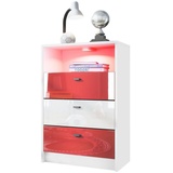 Vladon Kommode Pino V2 (Anrichte, mit 3 Schubladen inkl. RGB LED Beleuchtung), Fußball Bundesliga München - Rot, Weiß & Rot Hochglanz (56x86,5x36 cm) rot