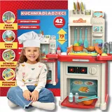 ebran trade KRUMAD Kinderküche Spielzeug ab 3 Jahre, Spielküche mit Backofen, Herd, Wasserhahn, Sound & Dampfeffekt, 42-teiliges Zubehör Set, Küchenspielze... - Bunt