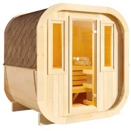 FinnTherm Fasssauna ScandiCube Mini Xs Fasssauna 2 Sitzbänke aus Holz , Sauna Mit 42 mm Wandstärke, Außensauna mit Montagematerial - FinnTherm