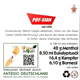 poy-sian 6er Paket - Thailändische Riechstifte - Original aus Thailand - Traditionelle Aromasticks mit ätherischen Ölen - Mentholsticks für die...