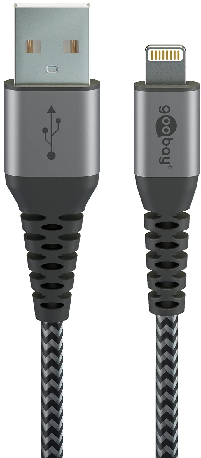 Goobay 49267 Lightning auf USB Kabel / MFi Apple Ladekabel Lightning Kabel / 480 Mbits iPhone Kabel / Extrem robustes Textilkabel / Ladekabel iPhone Apple iPad / Grau / 0,5m
