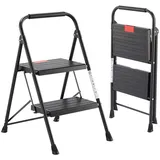 Refined Living Trittleiter 2/3 Stufen klappbar Trittleiter, Klapptritt für Zuhause bis 150 kg (Multifunktionsleiter mit breitem Anti-Rutsch-Pedal und Klappsicherung, stabile Anti-Rutsch-Leiter mit Handlauf kompakte & leichte Klappleiter), Sicherheitsleiter Stufen Leiter für Küche & Büro, Bibliothek, Garten