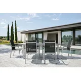 KETTLER Cubic/Basic Plus Garten-Essgruppe, silber/anthrazit, Alu/Textilene, Tisch 160x90 cm, 6 Stapelsessel