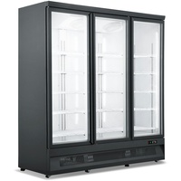 Groju Mobiler Kühlschrank mit 3 Glastüren Getränkekühlschrank Gastro 1530 L 0/10°C ISO 45 mm Schwarz