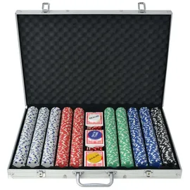 vidaXL Spiel Poker Set mit 1.000 Chips Aluminium 37 cm x 6.7 cm