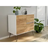 magnolia home Raumwunder S Sideboard Kommode Greifraum 80cm 2 SoftClose 1 Tür Weiß/Eiche Front