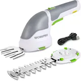 WORKPRO Gartenschere Akku 3,6V, handliche Grasschere und Strauchschere elektrisch mit 2 Messern 2.000mAh Akku und Typ C Kabel, 2 in 1 Rasenkantenschneider Schnittbreite 7.5cm, Schnittlänge 12cm