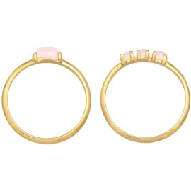 Elli Solitärring ELLI "Quarz Rosa Stapelringe 2er Set 925 Silber" Gr. 56, gold, Fingerringe, Damen, 56mm,mit Steinen, Silber 925 (Sterlingsilber)