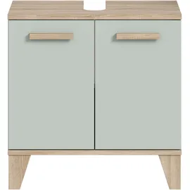 WELLTIME Waschbeckenunterschrank WELLTIME "MINTTU, Breite 60 cm, 2 Türen, 1 Einlegeboden, 2 Fächer", grau (hellgrün, eiche hell nachbildung), B:60cm H:61cm T:34cm, FSC-zertifizierter Holzwerkstoff, Schränke, Waschbeckenunterschrank, Badmöbel, Badschrank, Schrank,