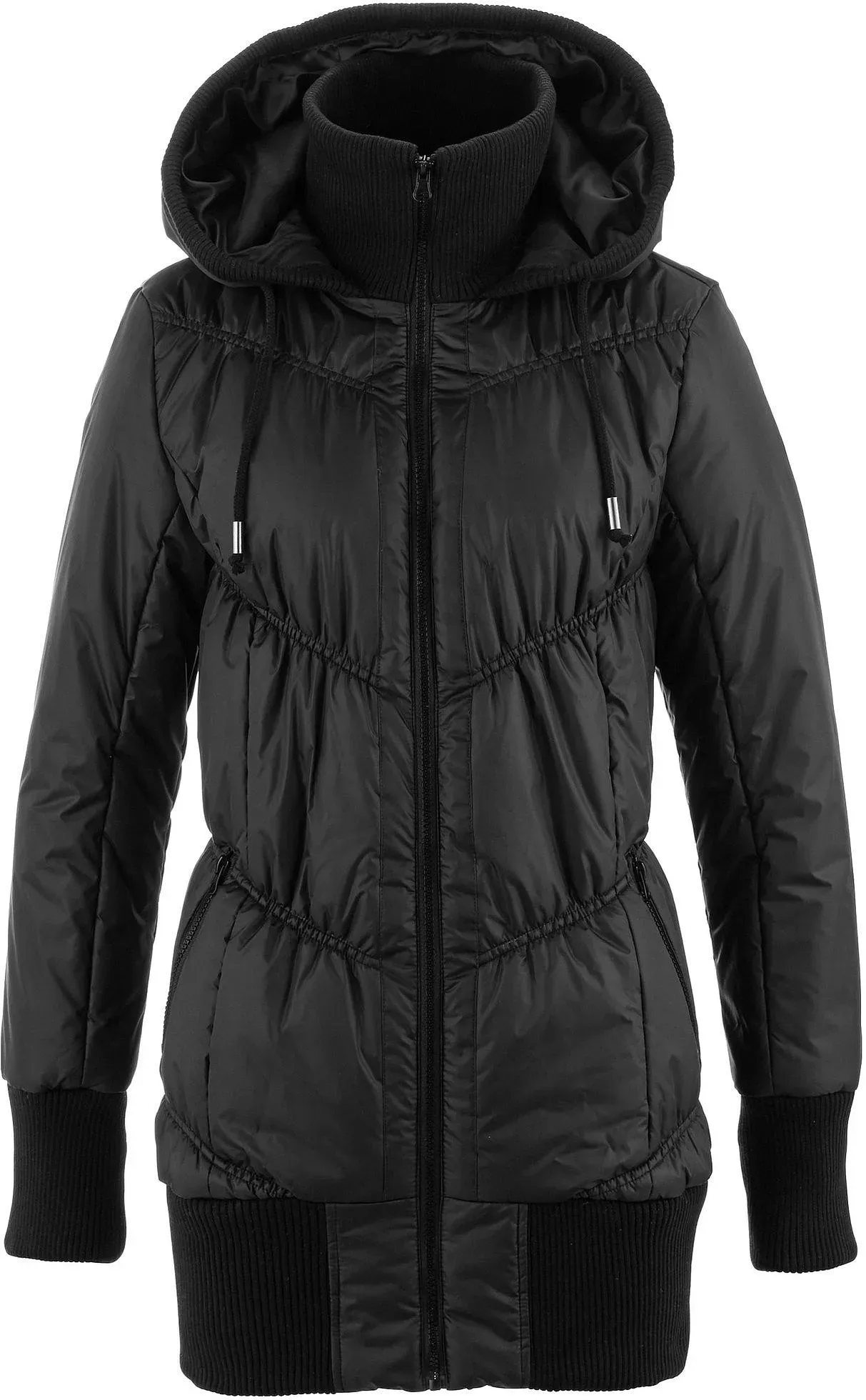 bonprix Steppjacke mit breitem Komfortbund und Kapuze, schwarz, 40