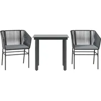 VidaXL 3-tlg. Garten-Essgruppe mit Kissen Schwarz Poly Rattan Glas