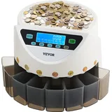 Vevor Euro-Münzsortierer, Münzzählmaschine für 8 Arten von Euro-Münzen, Münzzählautomat für bis zu 850 Münzen, großes LCD-Display, Münzaufbewahrung inkl. 5 Münzröhren & 8 Münzboxen