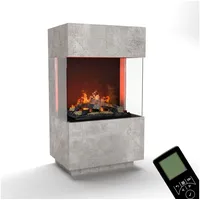 GLOW FIRE Elektrokamin OGF 1 Mini Wasserdampf Kamin, Standkamin, Elektrischer Kamin, Wasserdampfkamin mit 3D Feuer und Knisterfunktion grau