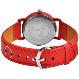 QBOS Blümchen und Herzen 0 mm Kunstledergehäuse rot Analogarmband rot
