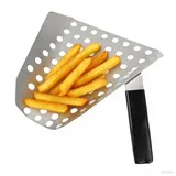 Natudeco Popcorn-Schaufel aus Edelstahl, 1 Griff Pommes-Frites mit Löchern Rechtshänder Popcorn Scoop Chip Popcorn Bagger Pommesschaufel für Kino Geschäft Küche Restaurant