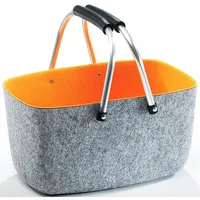 Filzkorb Einkaufskorb - aussen grau - innen orange - mit klappbaren Aluhenkeln