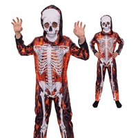 Magicoo Halloween Feuer Skelett Kostüm Kinder Jungen schwarz rot inkl. Overall & Maske - Halloween Gespenst Dämon Skelettkostüm Kind (L)